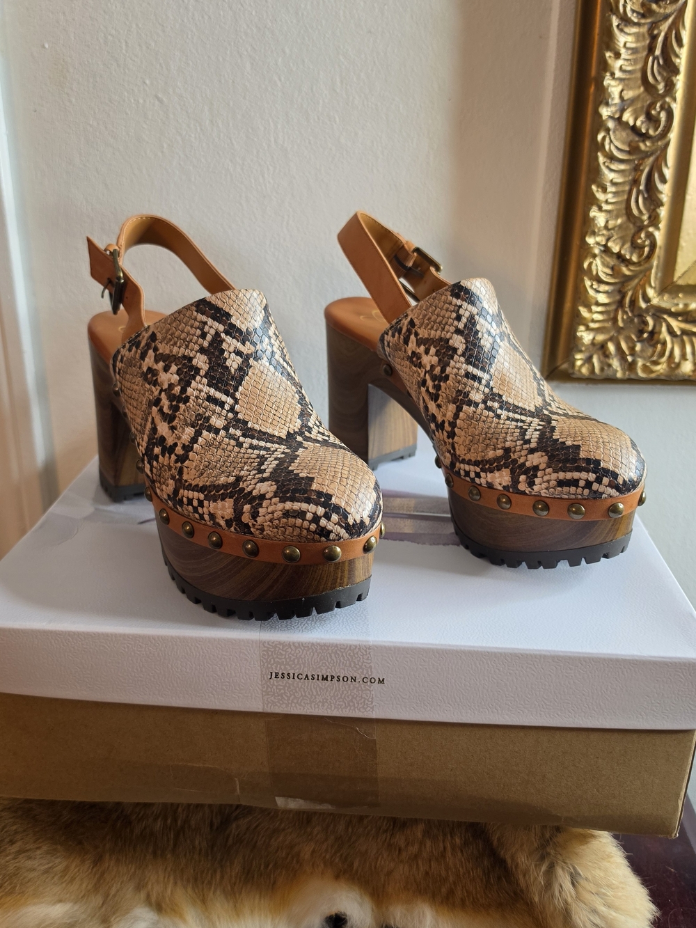 Jessica Simpson Tan Snake-Print Platform Clogs - Picture 8 of 8
